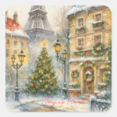 Merry Christmas in Paris Watercolor Eiffel Tower  Vierkante Sticker (Voorkant)