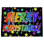 "MERRY CHRISTMAS!" in Rainbow Text + Stars Pattern Groot Cadeauzakje (Voorkant)