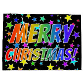 "MERRY CHRISTMAS!" in Rainbow Text + Stars Pattern Groot Cadeauzakje (Achterkant)