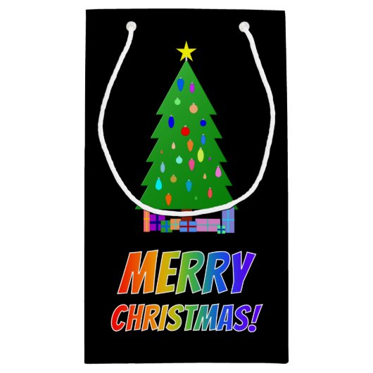 "MERRY CHRISTMAS!" in regenboogtekst + Boom, Gifts Klein Cadeauzakje (Achterkant)