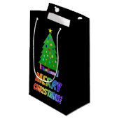 "MERRY CHRISTMAS!" in regenboogtekst + Boom, Gifts Klein Cadeauzakje (Voorkant Gekanteld)