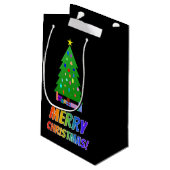 "MERRY CHRISTMAS!" in regenboogtekst + Boom, Gifts Klein Cadeauzakje (Achterkant Gekanteld)