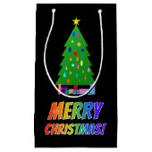"MERRY CHRISTMAS!" in regenboogtekst + Boom, Gifts Klein Cadeauzakje (Voorkant)