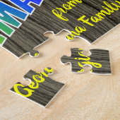 "MERRY CHRISTMAS!" in regenboogtekst: Faux Wood Ki Legpuzzel (Zijkant)