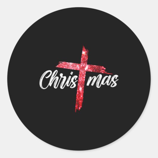 Merry Christmas Jesus Christian Cross Xmas Pajamas Ronde Sticker (Voorkant)