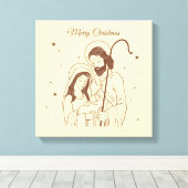 Merry Christmas - Jesus, Mary and Joseph Canvas Afdruk (Insitu (Houten vloer))