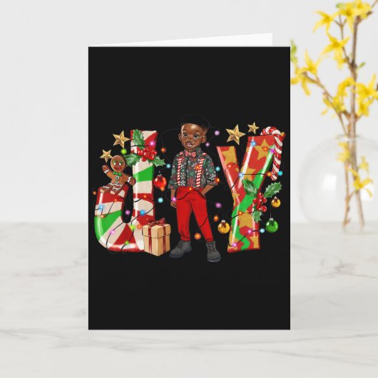 Merry Christmas Joy Afro Black Boy African America Kaart (Gele Bloem)