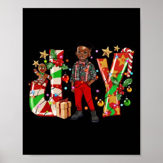 Merry Christmas Joy Afro Black Boy African America Poster (Voorkant)