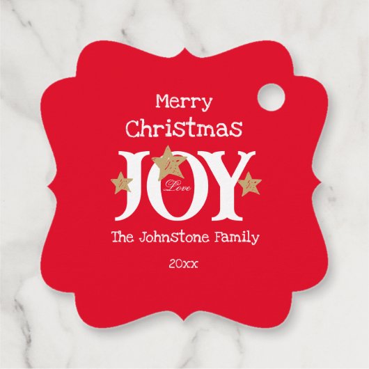 Merry Christmas Joy Script Naam Red Holiday Bedankjes Labels (Achterkant)