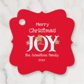 Merry Christmas Joy Script Naam Red Holiday Bedankjes Labels (Voorkant)