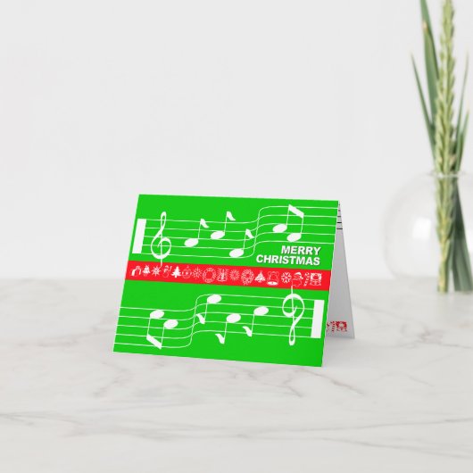 Merry Christmas Kaart Music Note Score Groen (Voorkant)