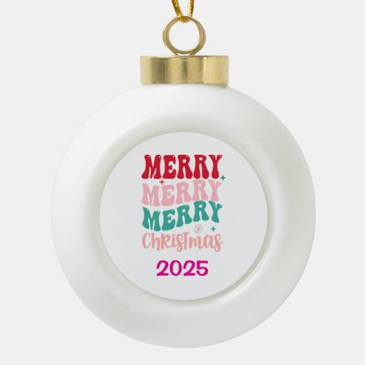 Merry Christmas Keramische Bal Ornament (Voorkant)