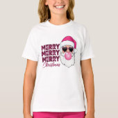 Merry Christmas Kids Pink Leopard Santa T-Shirt (Voorkant)