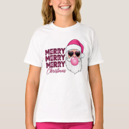 Merry Christmas Kids Pink Leopard Santa T-Shirt