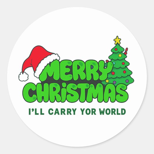 Merry Christmas Kids – Santa & Tree Ronde Sticker (Voorkant)