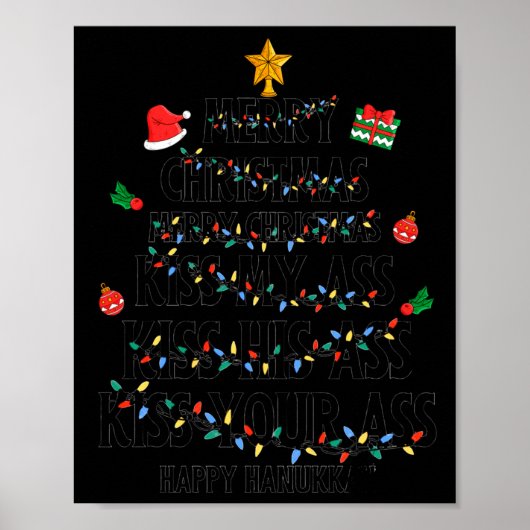 Merry Christmas Kiss My Happy Hanukkah Funny Xmas  Poster (Voorkant)