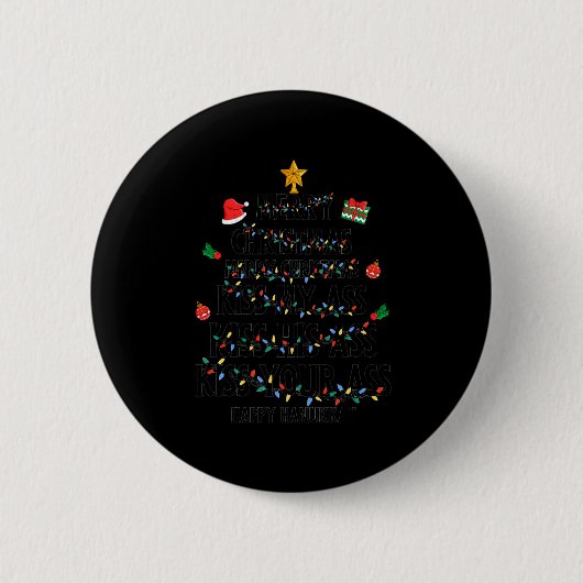 Merry Christmas Kiss My Happy Hanukkah Funny Xmas  Ronde Button 5,7 Cm (Voorkant)