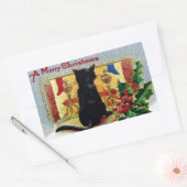  Merry Christmas Kitten open haard Holly Rechthoekige Sticker (Envelop)