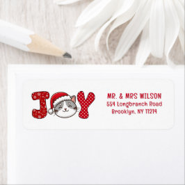 Merry Christmas Kitty Cat " JOY " retouradres Etiket