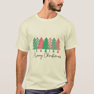 Merry Christmas - Kleurrijke Patroon Bomen T-shirt