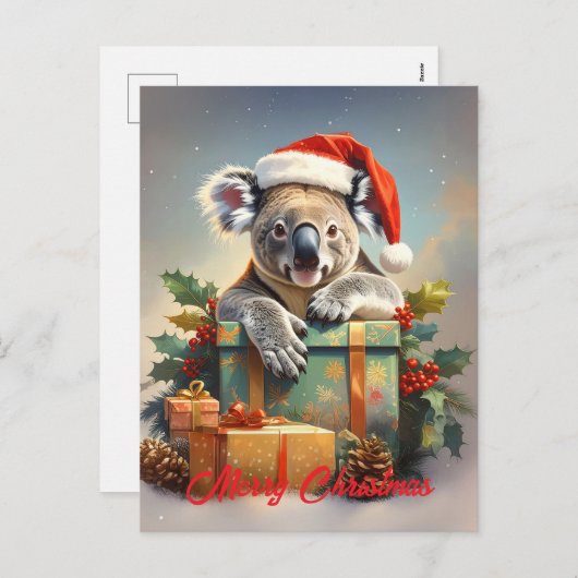 Merry Christmas Koala with presents and holly Feestdagenkaart (Voorkant / Achterkant)