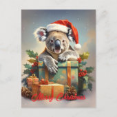 Merry Christmas Koala with presents and holly Feestdagenkaart (Voorkant)