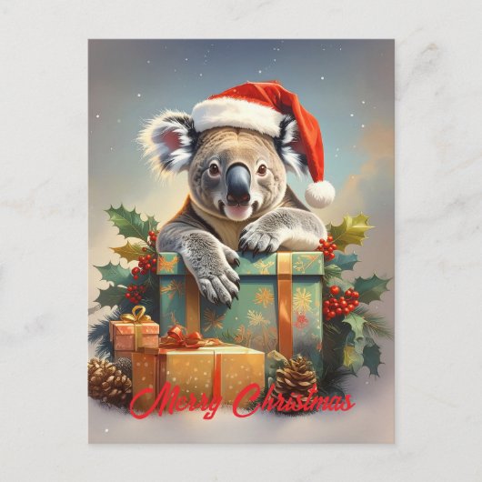 Merry Christmas Koala with presents and holly Feestdagenkaart (Voorkant)