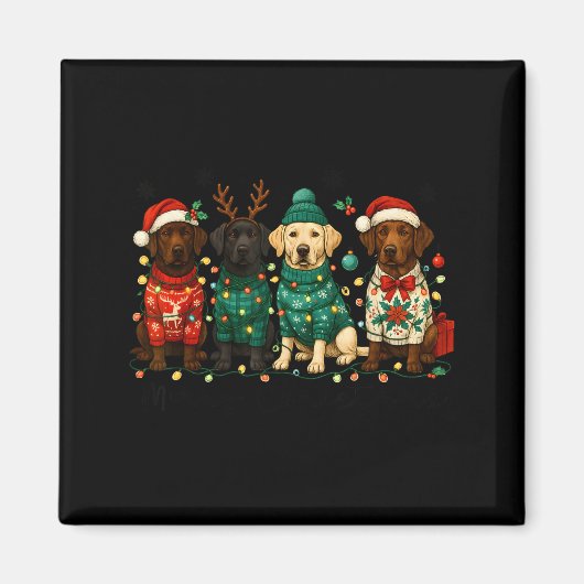 Merry Christmas Labrador Dog Retro Xmas Puppy Men  Magneet (Voorkant)