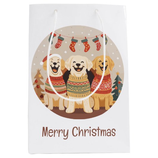 Merry Christmas Labrador Retriever Dogs Medium Cadeauzakje (Voorkant)