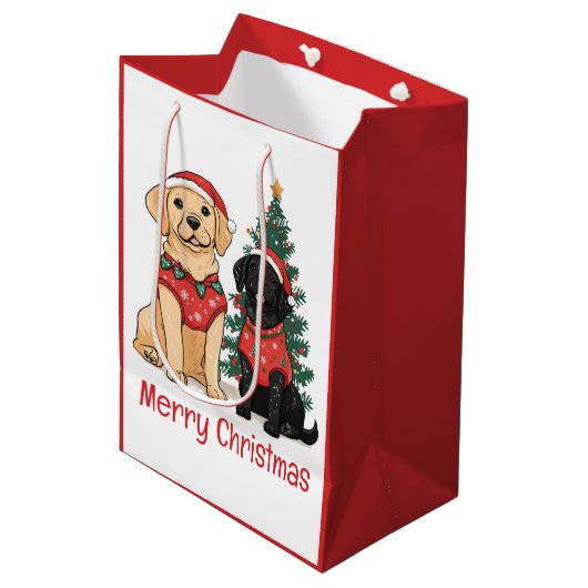 Merry Christmas Labrador Retriever Dogs Medium Cadeauzakje (Voorkant Gekanteld)