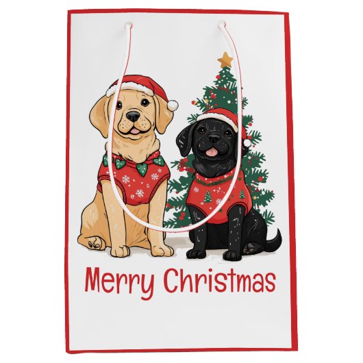 Merry Christmas Labrador Retriever Dogs Medium Cadeauzakje (Voorkant)