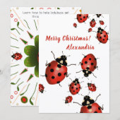 Merry Christmas Ladybug Red Black on White Bedankkaart (Voorkant / Achterkant)
