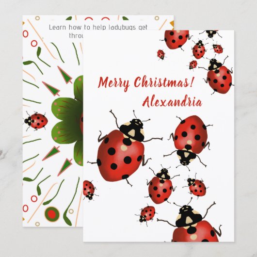 Merry Christmas Ladybug Red Black on White Bedankkaart (Voorkant / Achterkant)
