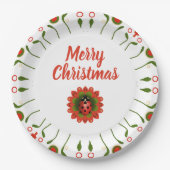 Merry Christmas Ladybug Red White Green Party Papieren Bordje (Voorkant)
