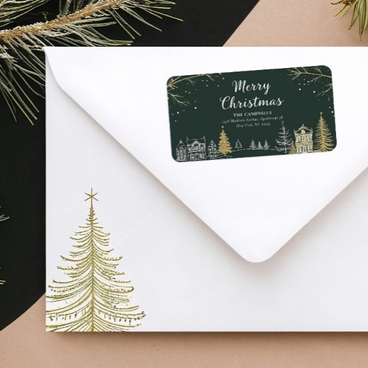 Merry Christmas Landscape Holiday Return Address Etiket