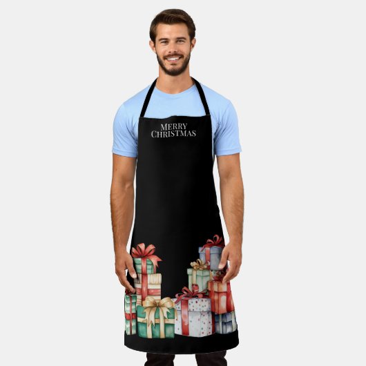 Merry Christmas, Large Christmas Gifts Wrapped Blk Schort (Gedragen)