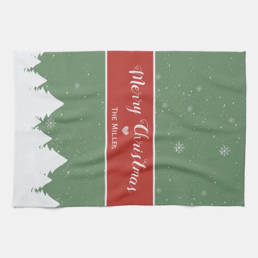 Merry Christmas Last Name Snowflake Theedoek (Horizontaal)