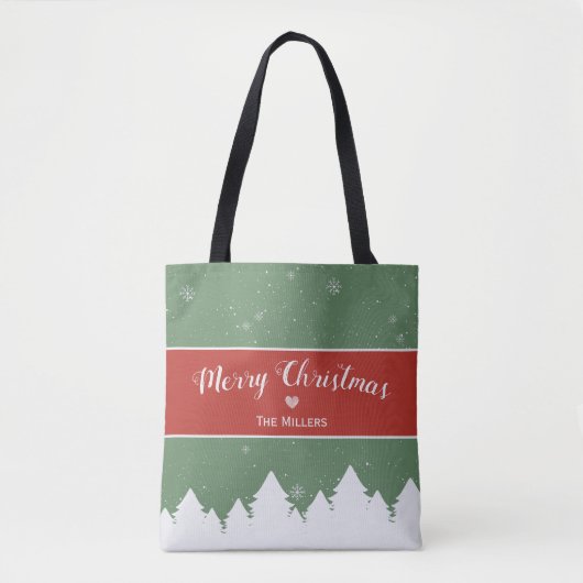 Merry Christmas Last Name Snowflake Tote Bag (Voorkant)