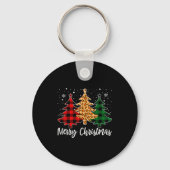 Merry Christmas Leopard Buffalo Plaid Christmas Tr Sleutelhanger (Voorkant)