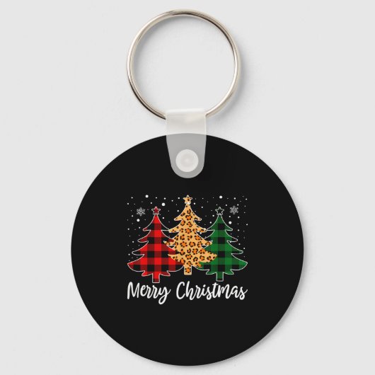 Merry Christmas Leopard Buffalo Plaid Christmas Tr Sleutelhanger (Voorkant)