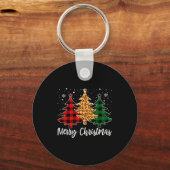 Merry Christmas Leopard Buffalo Plaid Christmas Tr Sleutelhanger (Voorkant)