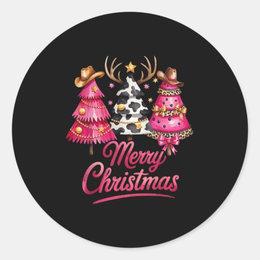 Merry Christmas Leopard Cowhide Nk Xmas Tree Rodeo Ronde Sticker (Voorkant)