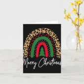 Merry Christmas Leopard Rainbow Pajamas Xmas Teach Kaart (Gele Bloem)