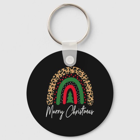 Merry Christmas Leopard Rainbow Pajamas Xmas Teach Sleutelhanger (Voorkant)