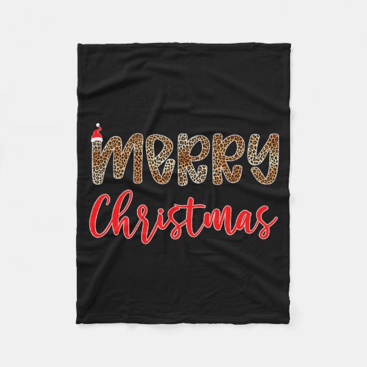Merry Christmas Leopard Santa Hat Cheetah Print Xm Fleece Deken (Voorkant)