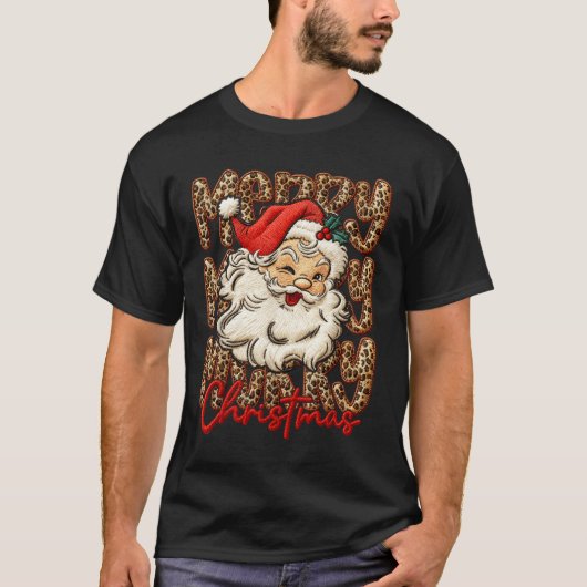 Merry Christmas Leopard Santa Hat Cheetah Xmas Paj T-shirt (Voorkant)