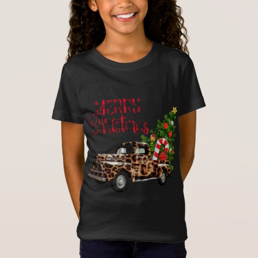 Merry Christmas Leopard Truck with Tree T-shirt (Voorkant)