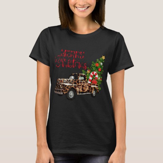 Merry Christmas Leopard Truck with Tree T-shirt (Voorkant)