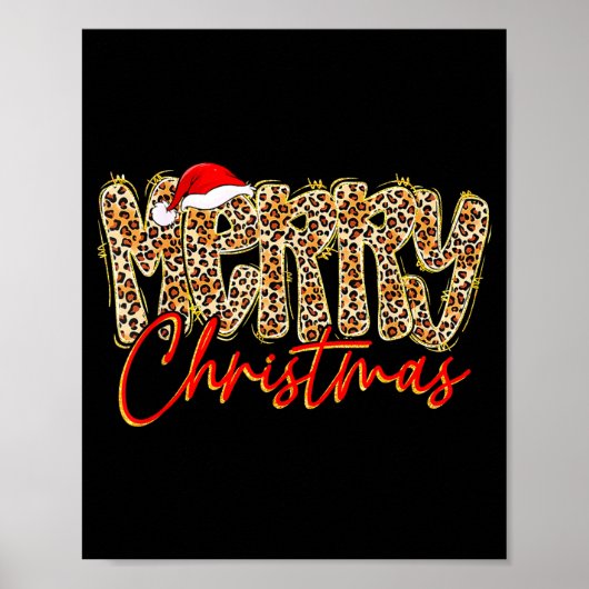Merry Christmas Leopard Xmas Santa Holiday Family  Poster (Voorkant)