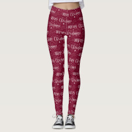 Merry Christmas Lettered Burgundy Red Leggings